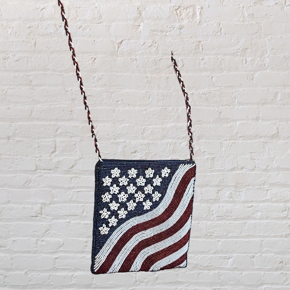 Patriotic flag pattern beaded cross-body bag